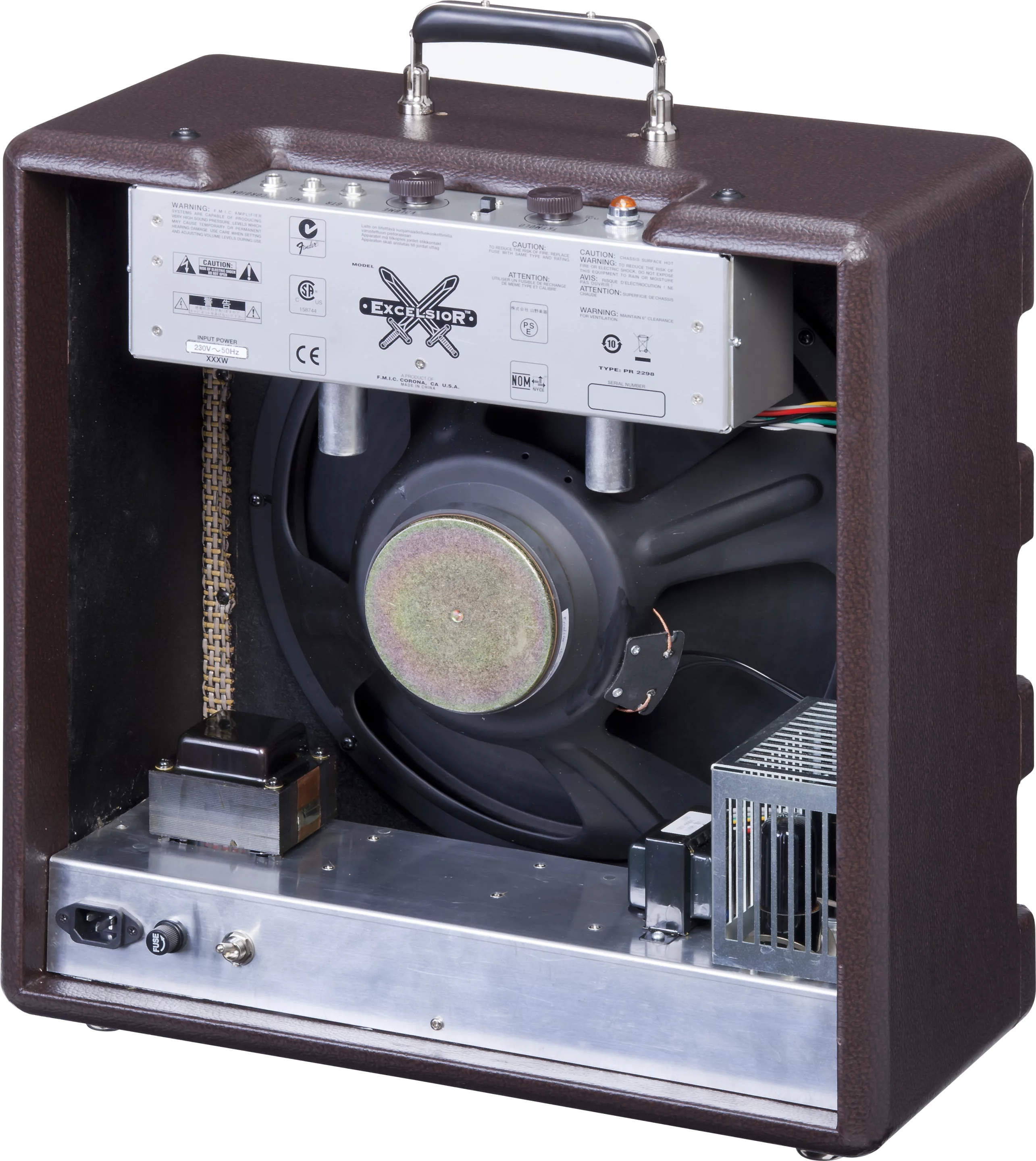 The Excelsior features a 15-inch Special Design speaker, bottom-loaded primary chassis and top-loaded control chassis and is powered by two 6V6 output tubes and two 12AX7 preamp tubes