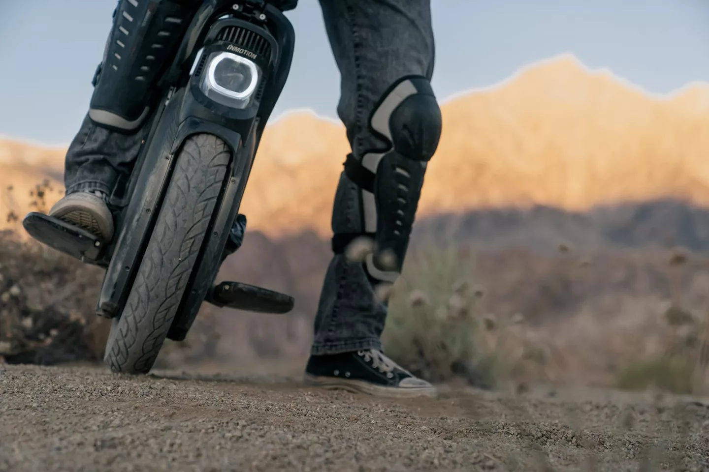 Grip tape covers the InMotion V11's foot rests