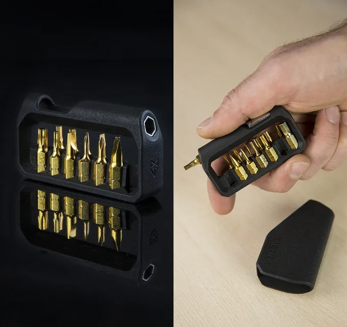 The M250 comes with an assortment of steel tool bits including flat, Phillips, torx and hex driver