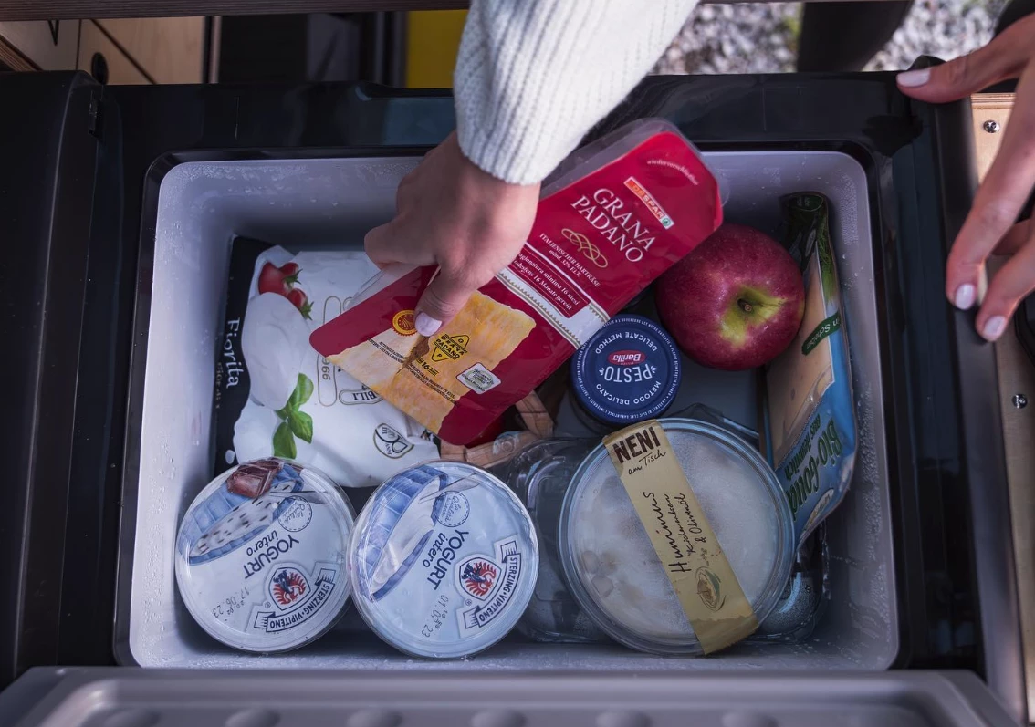 The 15-L fridge is compact, but campers can always pack a separate fridge or cooler inside the van
