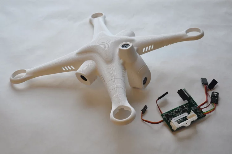 The sensors are housed in a plastic attachable kit that can be retrofitted to the top of DJI Phantom 2 and 3DRobotics' Iris+ quadcopters