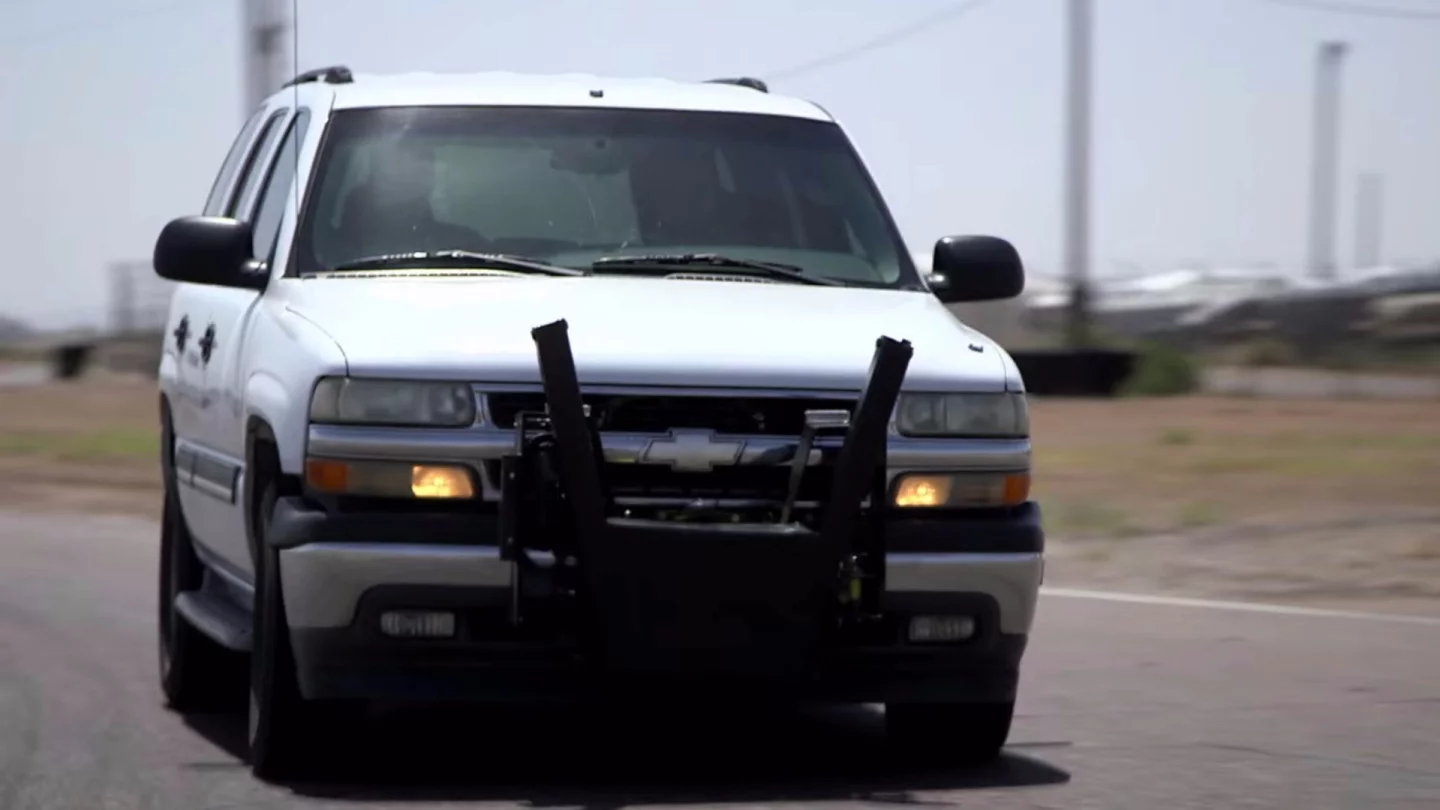 The Grappler: looks like a jumbo bull bar when not deployed