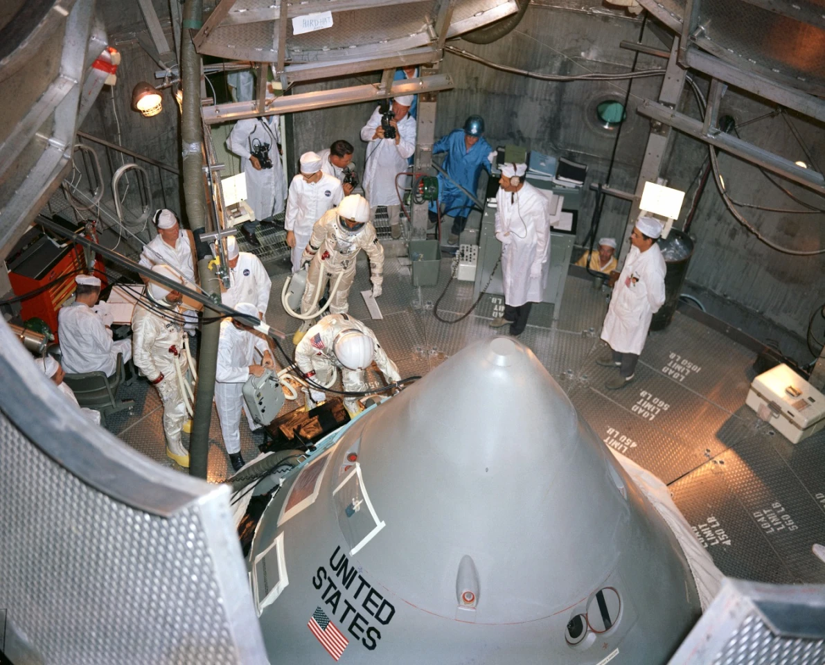 The crew of Apollo 1 entering the CM