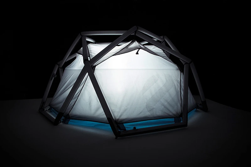 The inflatable geodesic "Cave" tent from Heimplanet