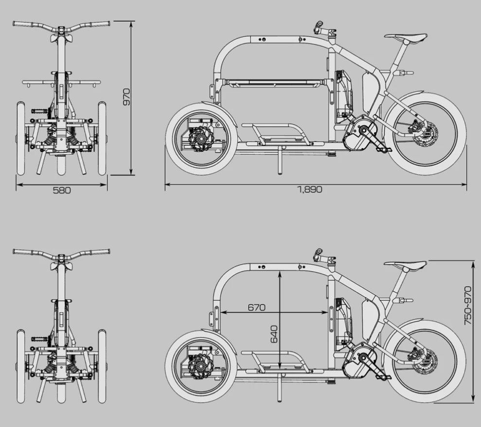 Streek cargo bike dimensions in millimeters