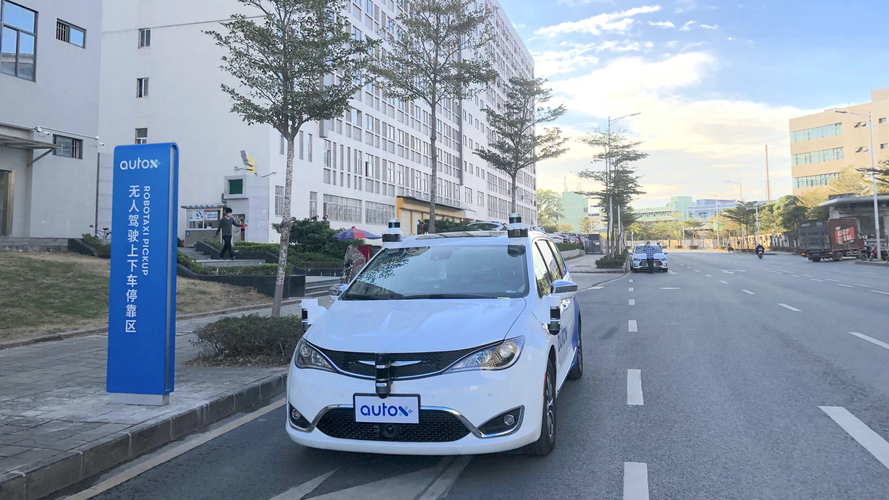 One of AutoX's fully driverless Chrysler Pacificas ready to drive a member of the public around Shenzhen