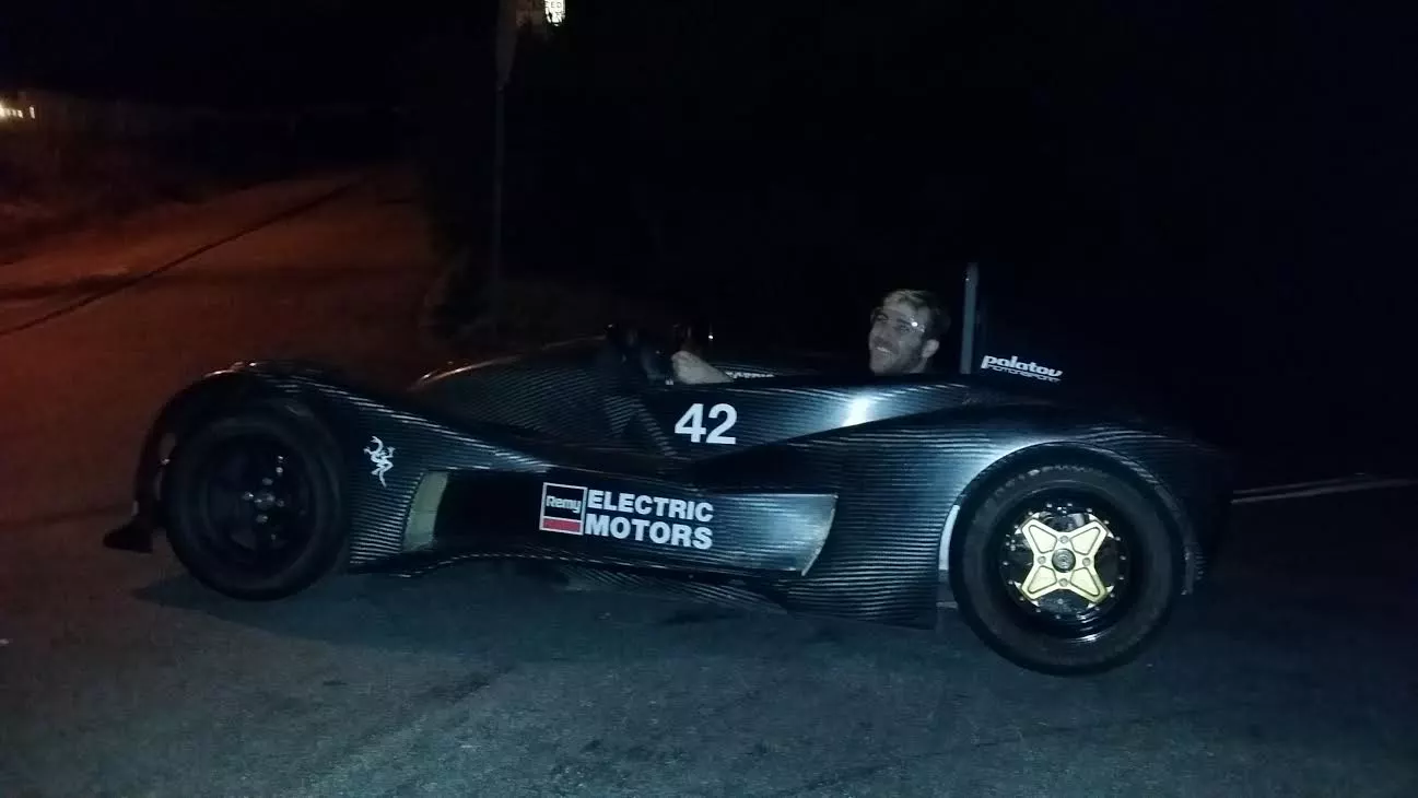 The Palatov electric/carbon sportscar. Luke pulled so many cornering Gs in this car that he dislocated his shoulder. "I had road raced it on the big track at Laguna and was very careful to get the 5point harness clinched tight to hold me in the seat. Afterwards I was letting pretty much anyone autocross it at the little parking lot timed autoX track they had setup in the Laguna paddock. When I had my own turn, I didn't strap down the racing harness tight for some reason, and by the 5th turn or so, I had to turn sharply enough to take a hand off, and in that split second the car spun a bit and my shoulder popped out of the socket. It was an odd sensation, and I immediately lost interest in making another turn and plowed into some cones coming to a stop while using my other arm to coax that shoulder joint back into place. Ive had many broken bones, but this was my first shoulder dislocation, and I think it's neat it happened from the G-force related stresses of the vehicle rather than being crash damage. "