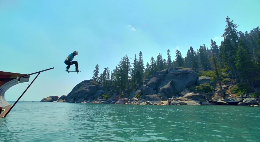 Burnquist finished off the shoot with a massive air jump over the ramp and into the lake