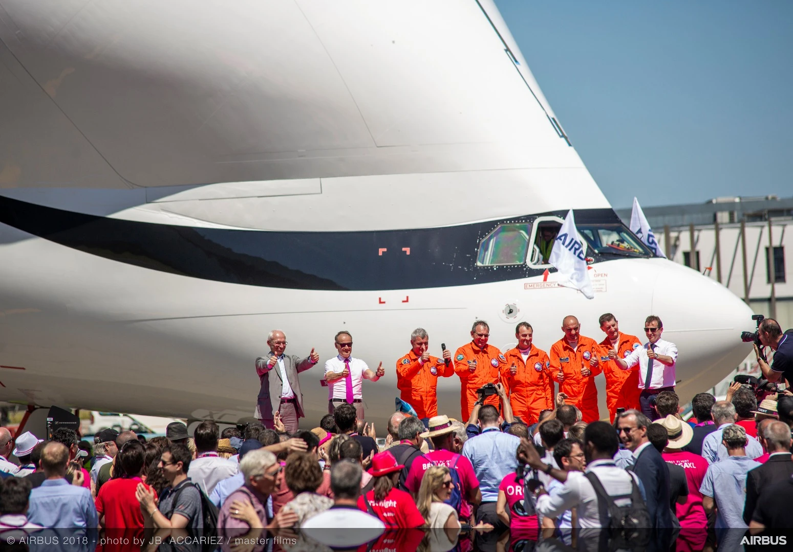 The Beluga XL test crew and Airbus officers