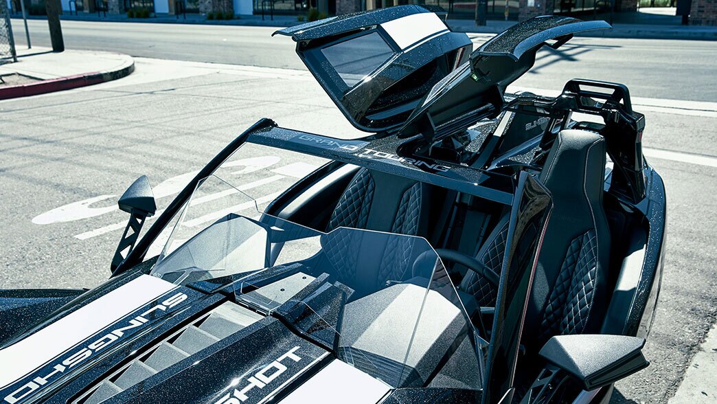 The Polaris Slingshot Grand Touring has gullwing half-doors