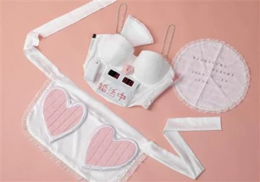 The bra, apron and circular hankie complete with contact details