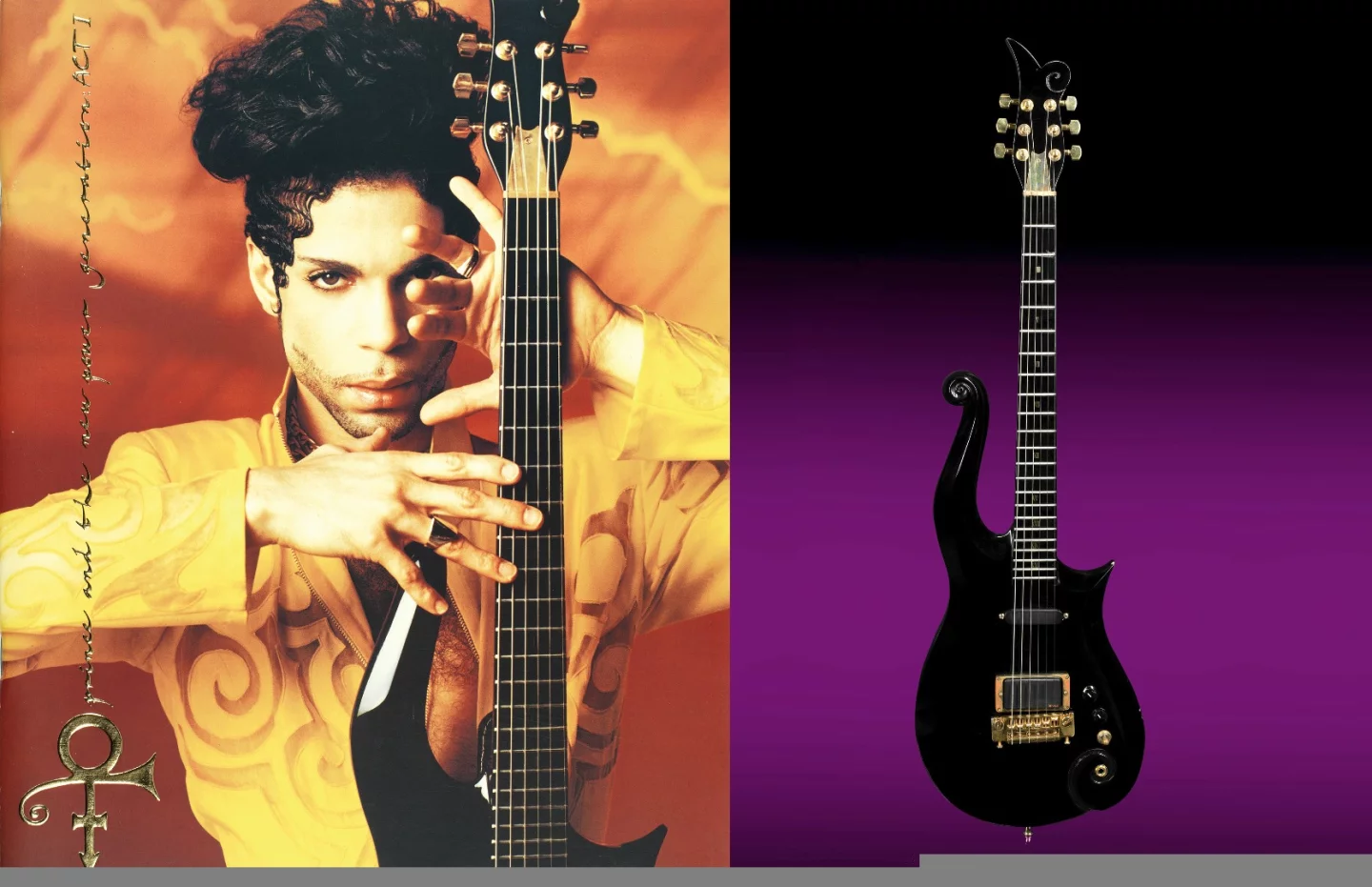 The Bonhams auction on 16 December also included the instantly recognizable custom-made Schecter Cloud Guitar used by Prince. Prince used a number of Cloud guitars during his career, his first purchased in 1983, and he used numerous examples of different colors to match the theatrical themes of his concert performances, sometimes respraying existing guitars. The image above shows Prince with this guitar from the Act II program, a copy of which is included in this sale with the New Power Generation band members' autographs on the back. The guitar was estimated to sell for between £25,000 and £30,000 ($30,000 to $40,000) and fetched £87,500 ($108,444).