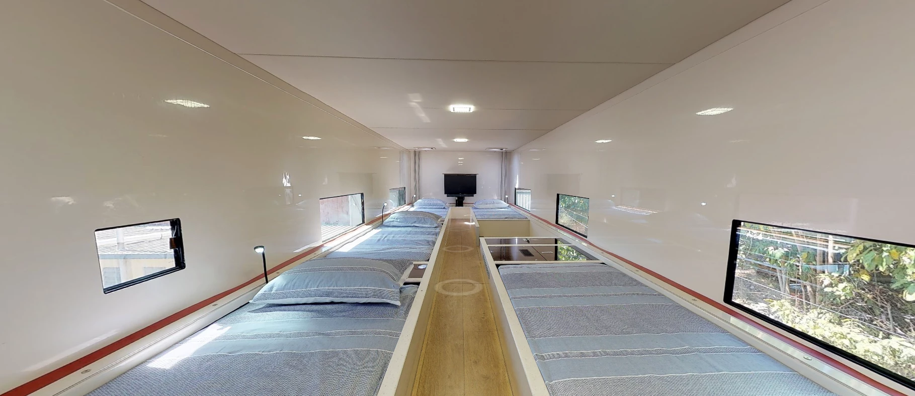 A look at the bunk room and end-wall TV