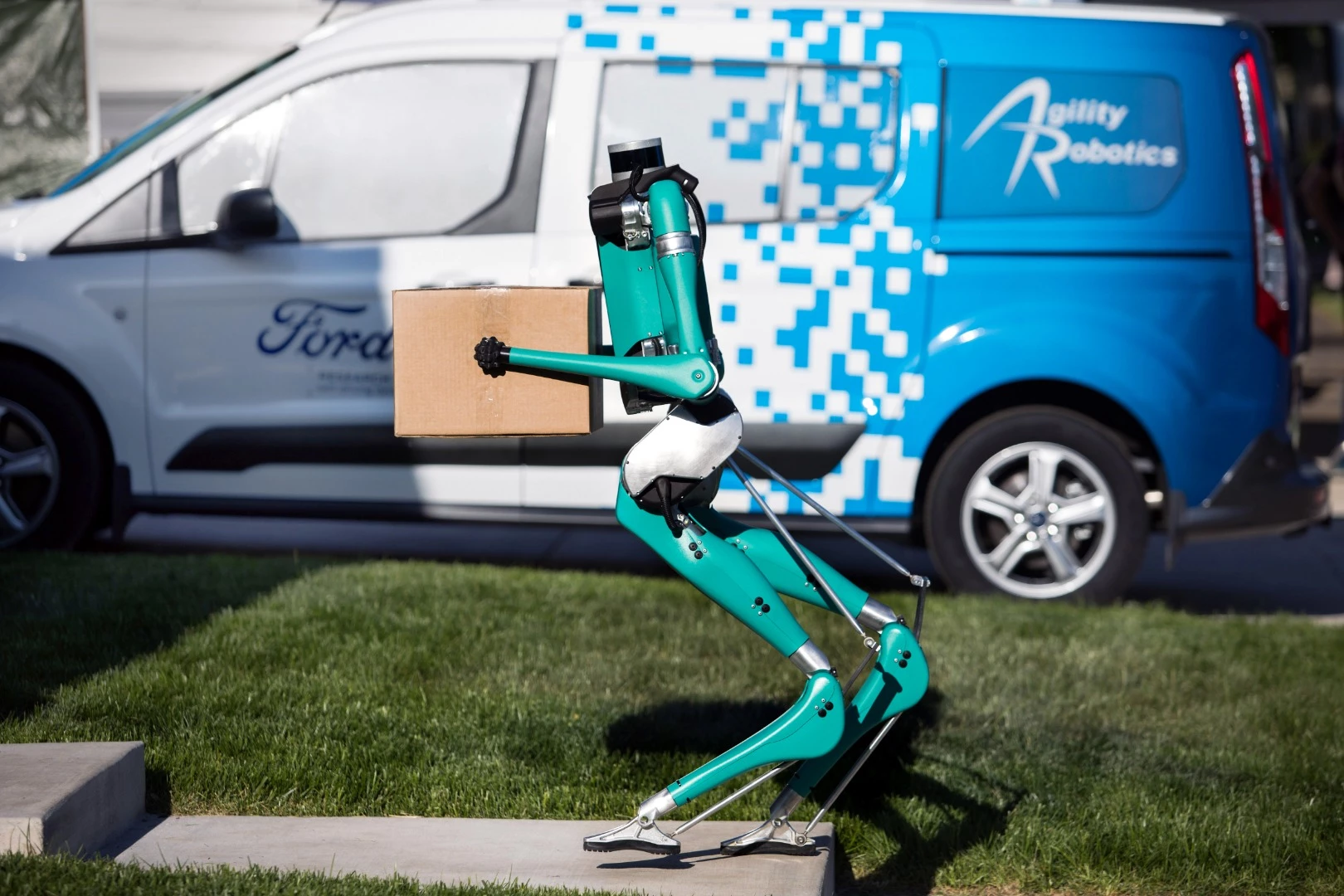 Digit can walk over uneven terrain and navigate obstacles, and can walk up and down steps