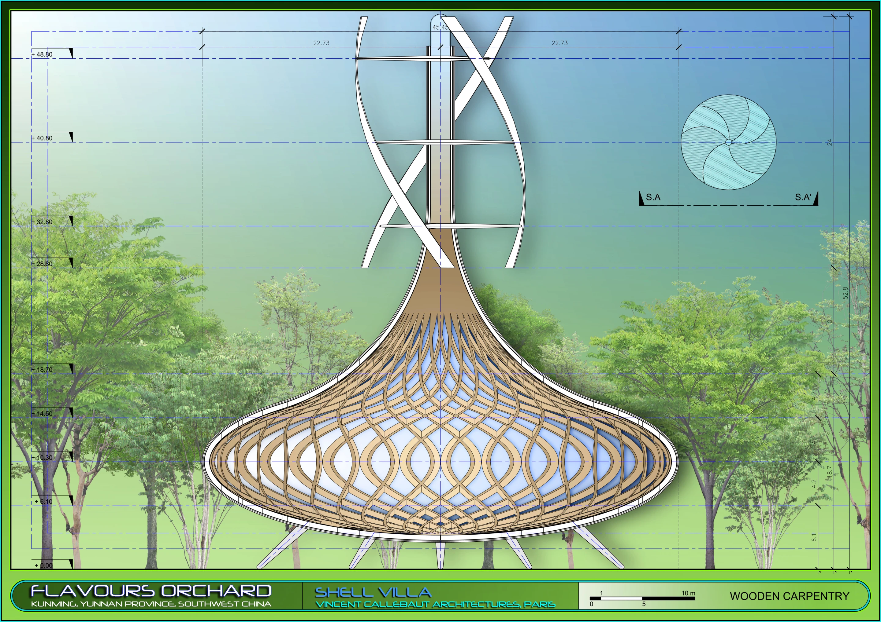 Shell Villa wooden carpentry (Image: Vincent Callebaut Architectures)