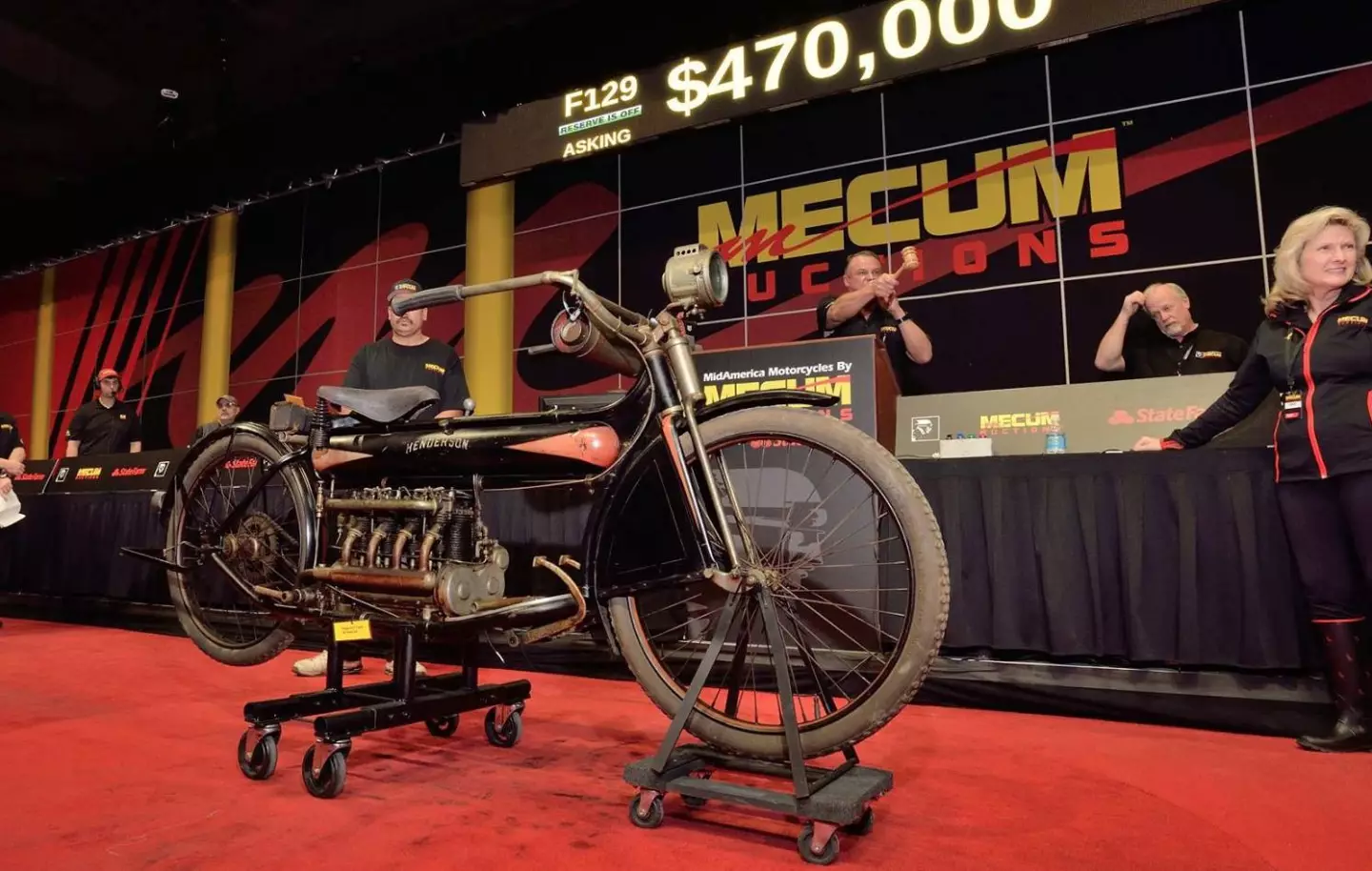 This completely original, unrestored 1912 Four set a world record for a Henderson earlier this year when it fetched $539,000 at Mecum's Las Vegas January auctions. The 57 cubic inch (934 cc) F-head four-cylinder Henderson sold with its original paint and original tires.