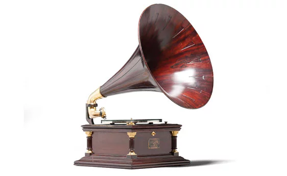 Victor Six Talking Machine. An early model with wooden horn, this has original stylus, gilt corner columns and mahogany construction. Expect to pay US$4,000-6,000.