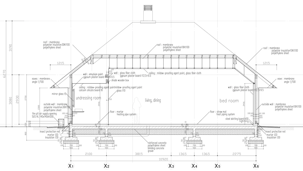 Sectional view of the experimental house