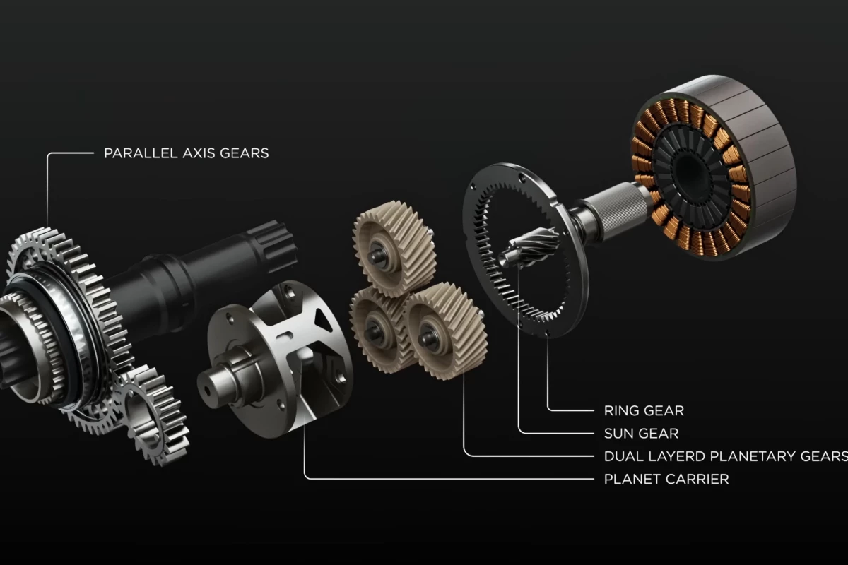 An exploded view of the first and second stage of the DJI Avinox Drive System