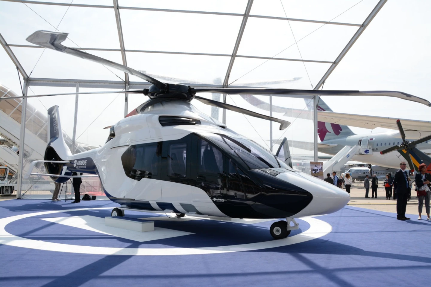 A full-size model of the Airbus H160, on display at the Paris Air show