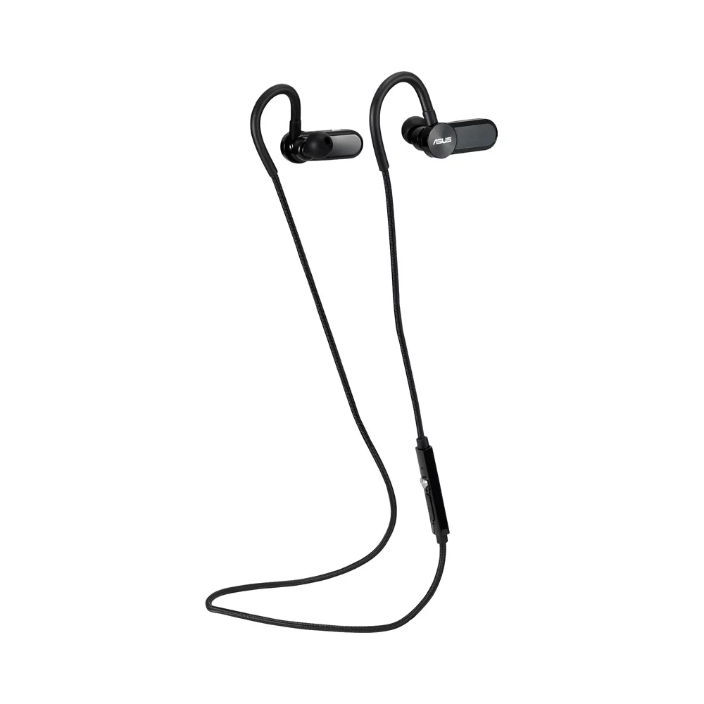 Each bud hooks over the top of the ear and the cable runs around the back of the neck