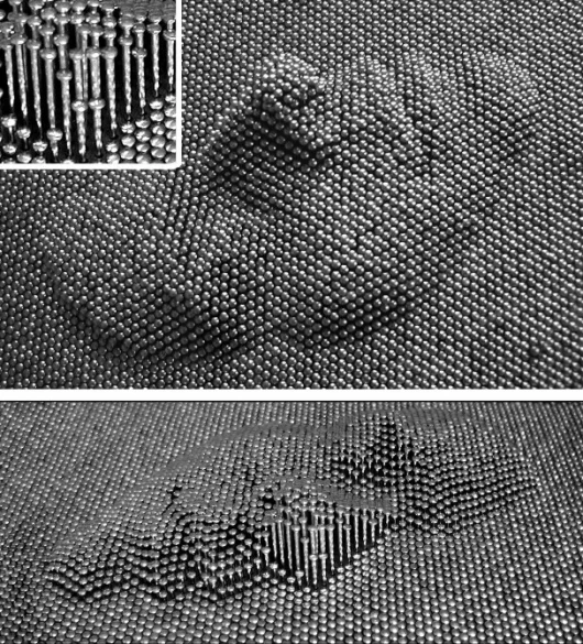 The idea behind Canesta 3D cameras. Each pixel has a depth associated with it, much like a pin grid toy (Image: Kicker Studios).