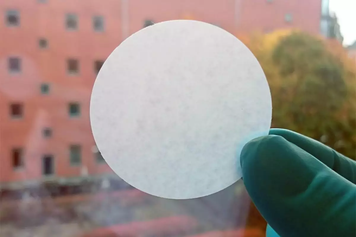 A sample of the filtration paper, made of algae nanocellulose