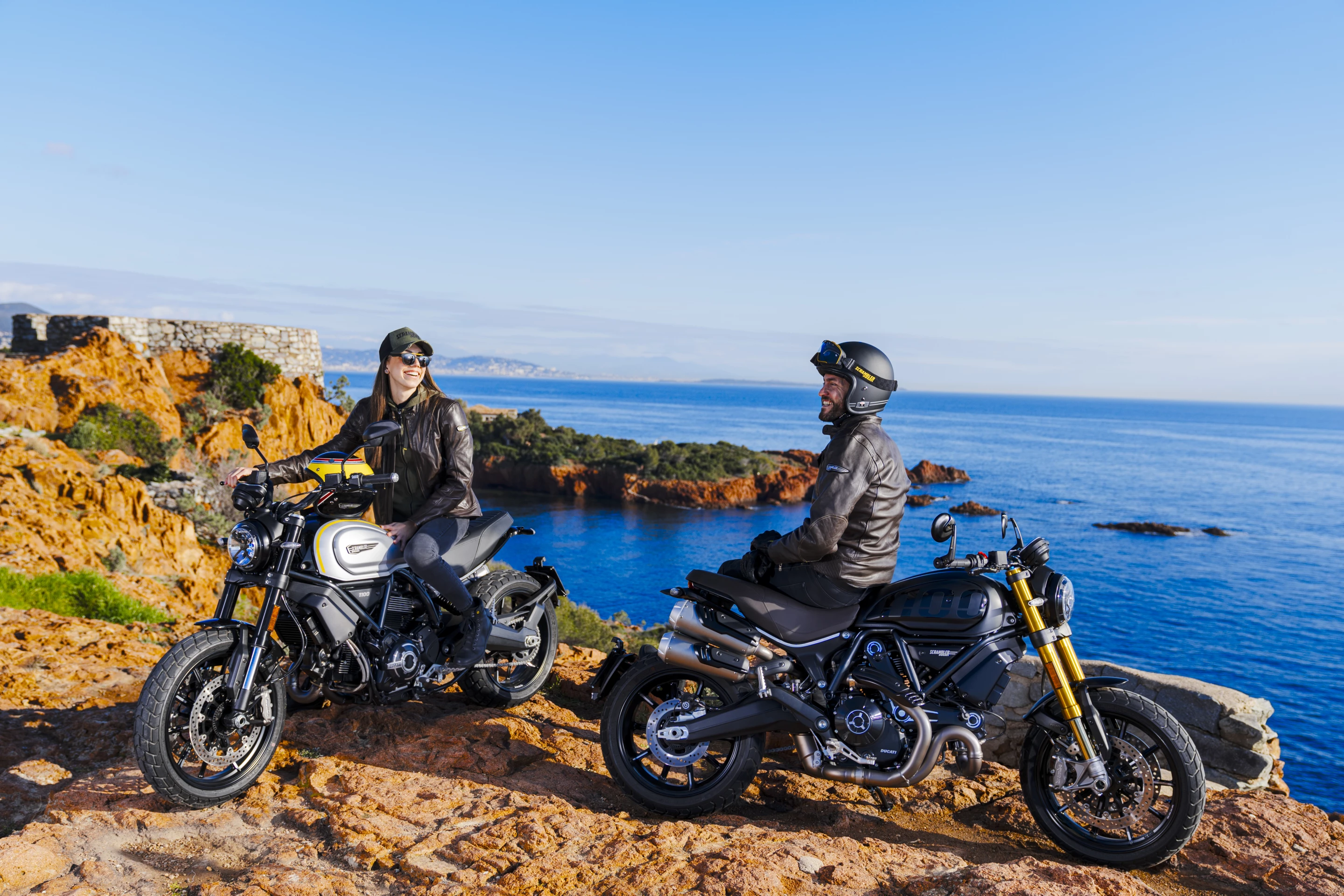 The Scrambler 1100 Pro, left, and the Scrambler 1100 Sport Pro, right