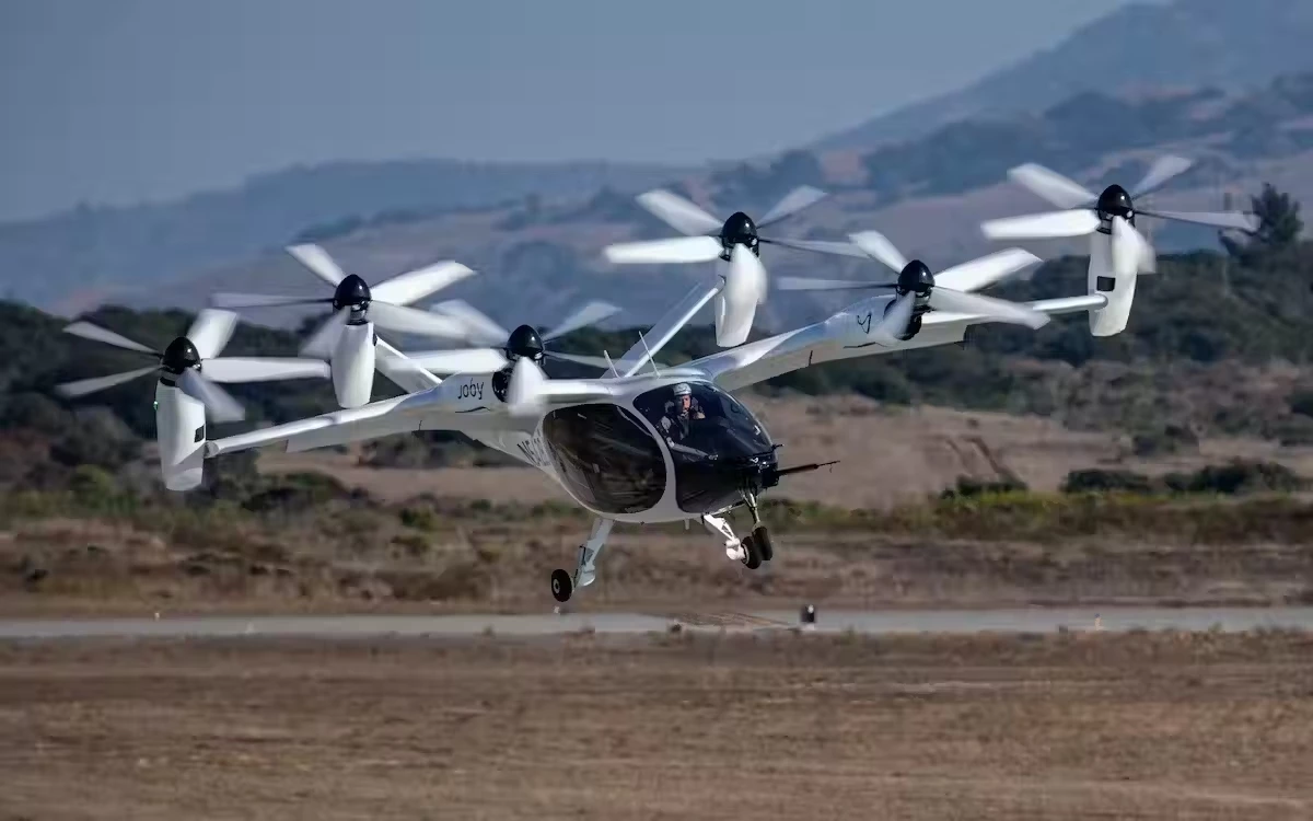 Joby Test Pilot Zach Reeder flies the Joby eVTOL aircraft in Marina, CA.