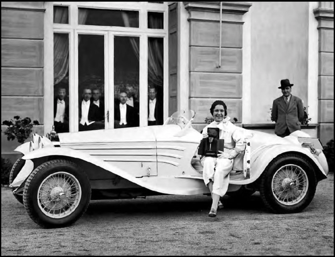 Concorso d'Eleganza Villa d'Este began in 1929, when it was essentially an automotive beauty show for contemporary cars. This image from the 1931 event shows Josette Pozzo and her then new 1931 Alfa Romeo 6C 1750 Gran Sport by Touring which won the 1931 "Coppa d'Oro" for best in show.