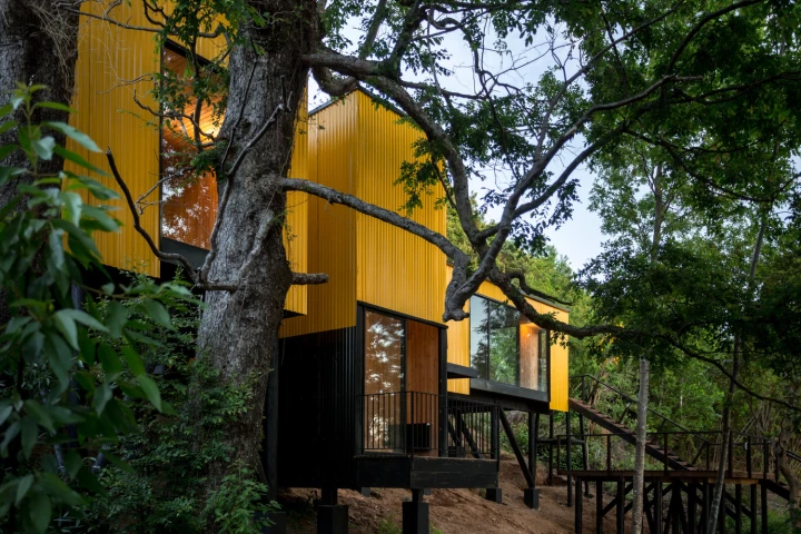 Alejandro Soffia architectural studio created this innovative family "treehouse" home using a series of prefabricated modules