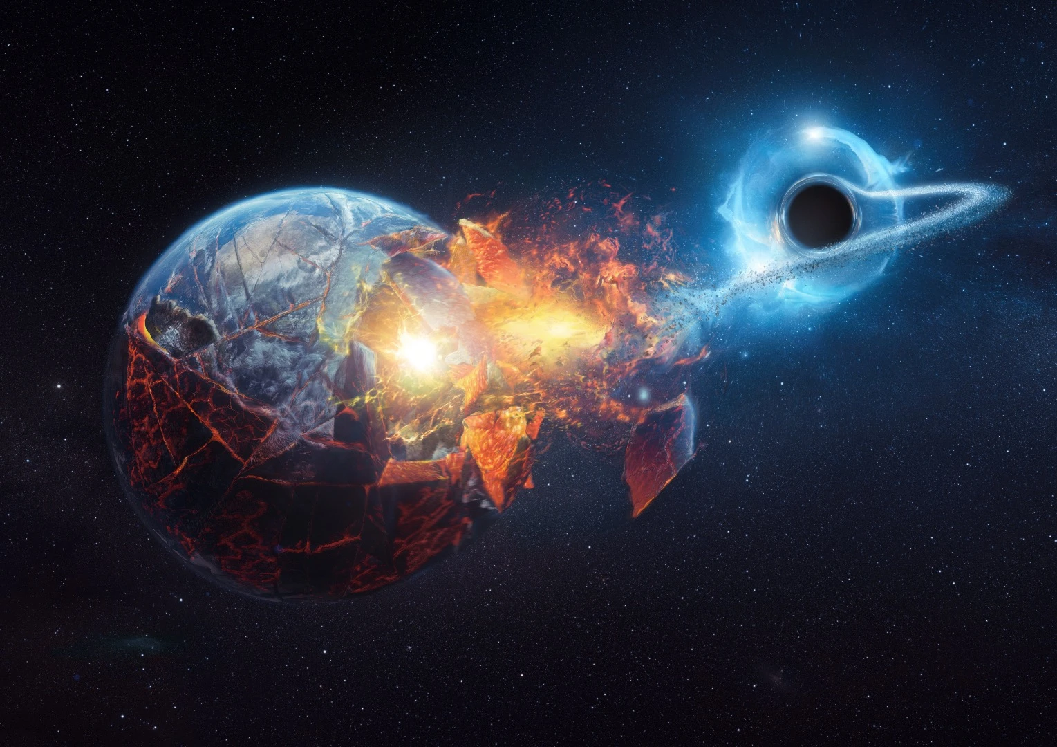 A visualization depicting what would happen if the Earth were to encounter a black hole