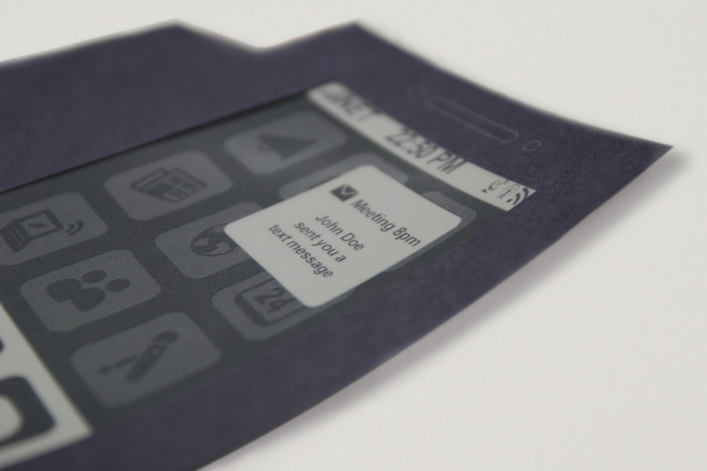 The MorePhone can be customized so that a curl of a particular corner indicates a text message or email