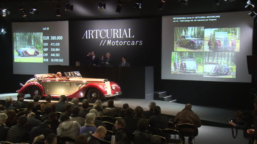 Authenticity is key, and this Chapron-bodied straight-eight cabriolet fetched more than double its estimate to set a record price for the model. Given the history of the car, it's not surprising. The car has been in the same family for 80 years having been purchased by the vendor's grandmother. It was sold with the original purchase order dated February 21, 1938, the warranty card from the manufacturer Delage, and the receipt for the full settlement of the car.Sold for $657,225 (€536,400)