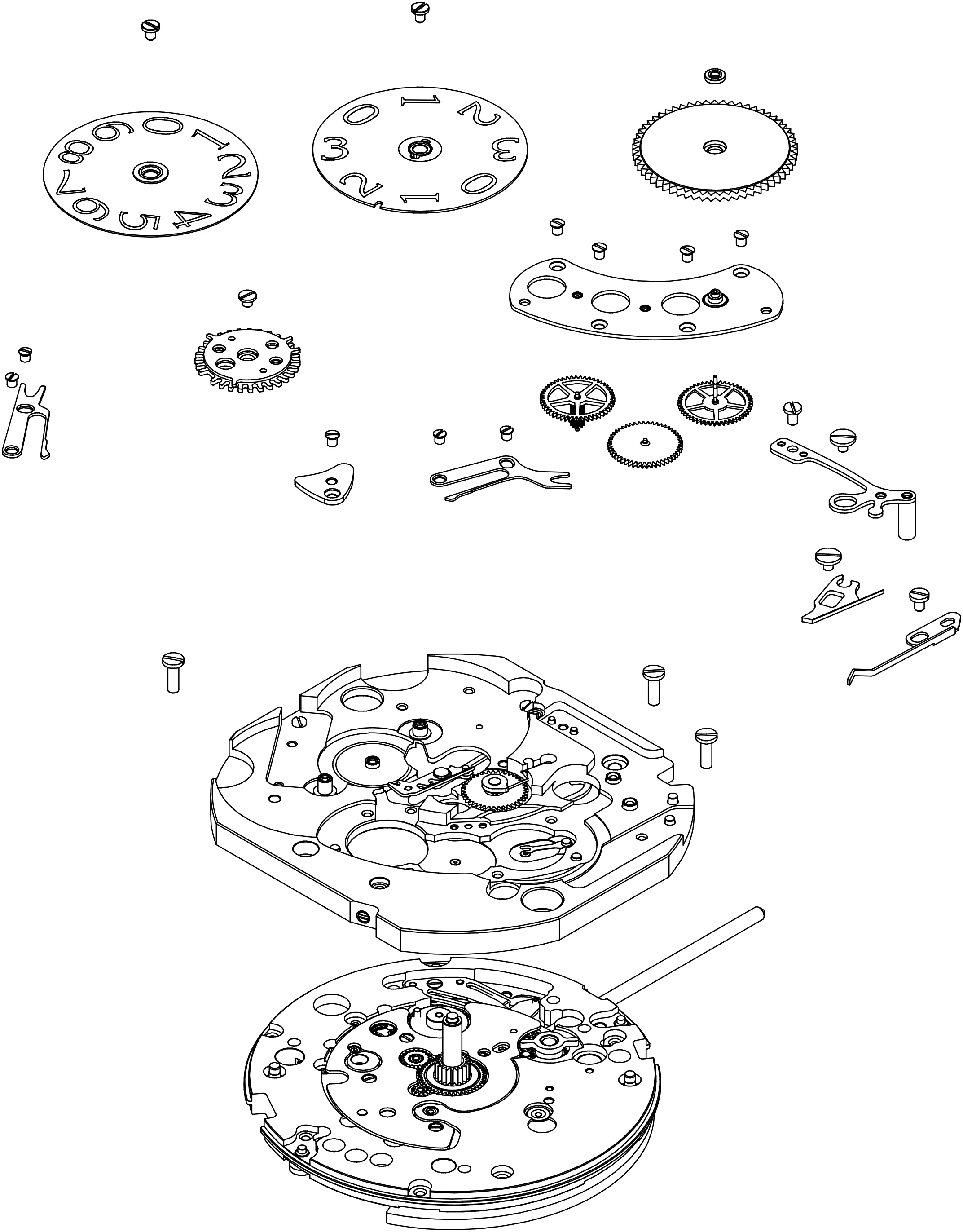 Exploded view of the Vintage 1945 Large Date and Moon-Phases watch