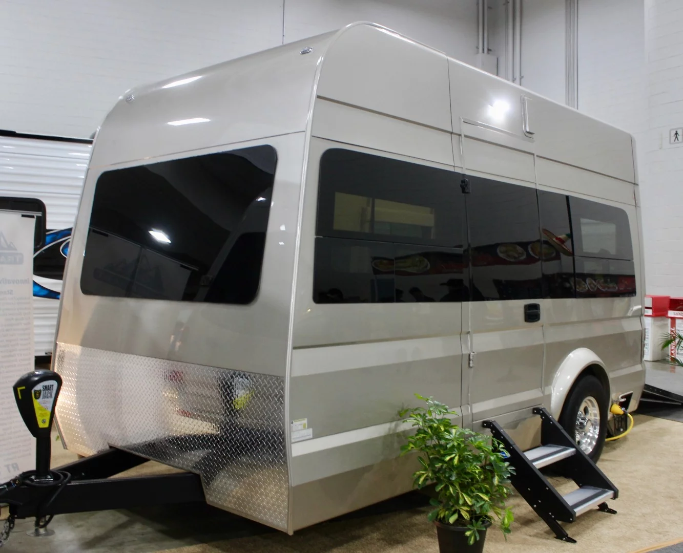 The Chinook Trail Wagon has a fairly cold, simple interior, but the exterior is really the selling point: Chinook builds the trailer to match the Mercedes Sprinter, which serves as the base of several of the company's camper vans