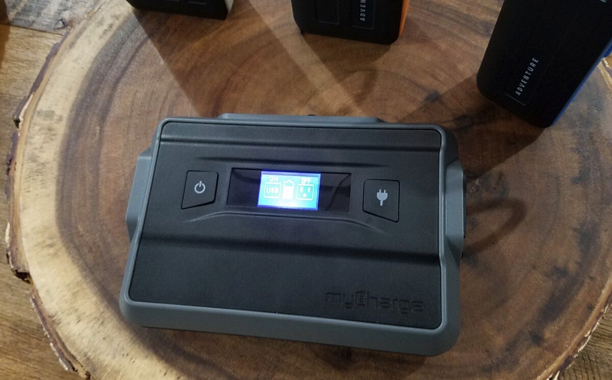 The 13,400-mAh myCharge AdventureUltra includes an AC power outlet for charging up laptops, powering TVs, etc.