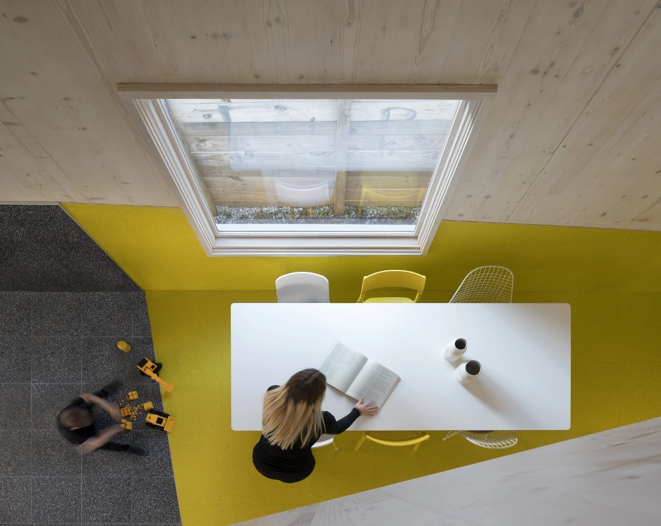 Haus Gables was built using pre-cut cross-laminated timber panels, which make up all exterior and interior walls, floors, and roofing