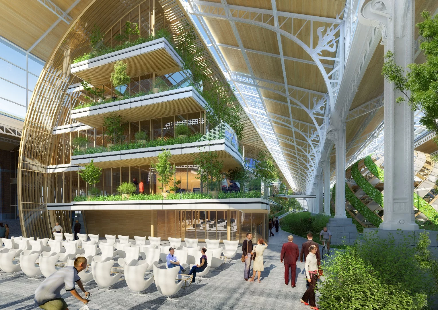 Tour & Taxis would include cross laminated timber (CLT) structures that provide a location for people to work and relax