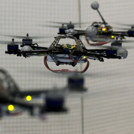 Each quadrocopter is fitted with custom electronics and onboard sensors (image: Raffaello D'Andrea)