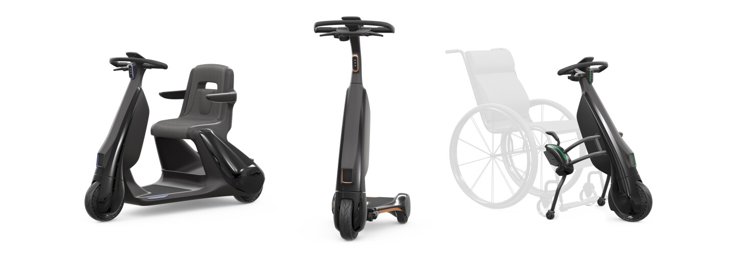 Toyota has also released plans for several "walking area" last-mile electric scooters, including one that clips onto a wheelchair