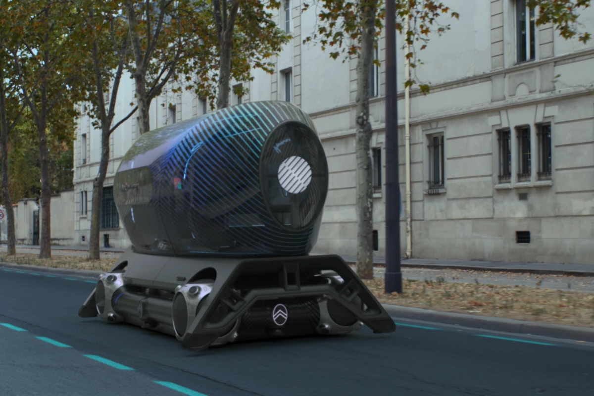 The Pullman Power Fitness pod for the Citroën skate incorporates rowing and exercise machines inside the glassy bubble