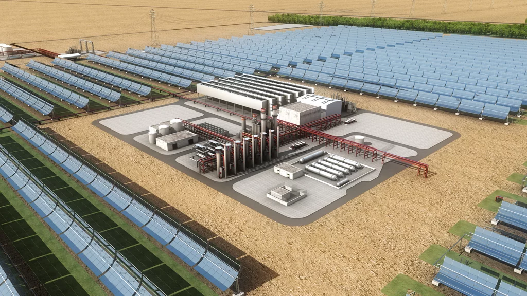 Rendering of the Shams 1 concentrated solar power plant