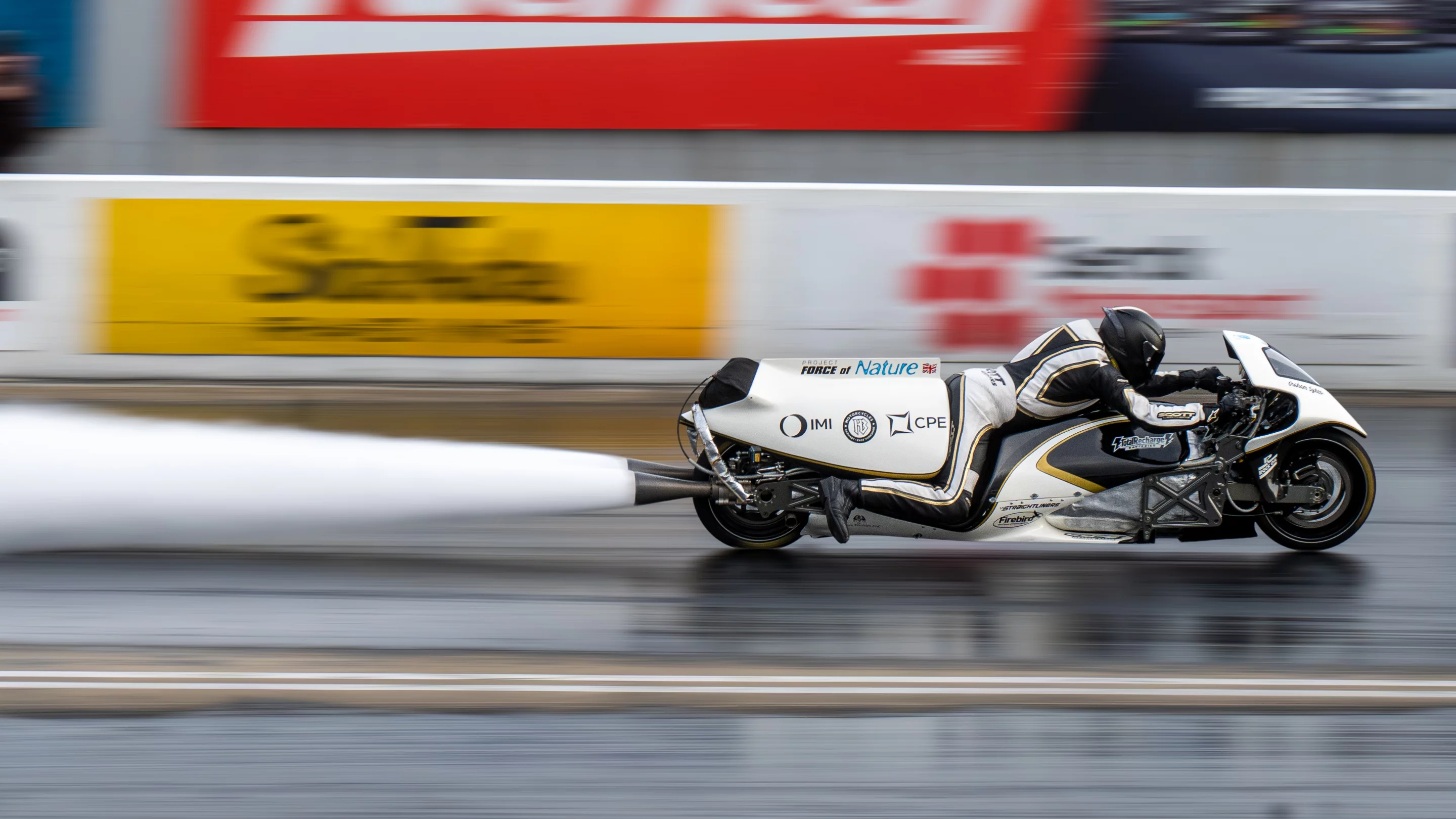 Force of Nature steam-powered motorcycle at the Festival of Power in British Santa Pod