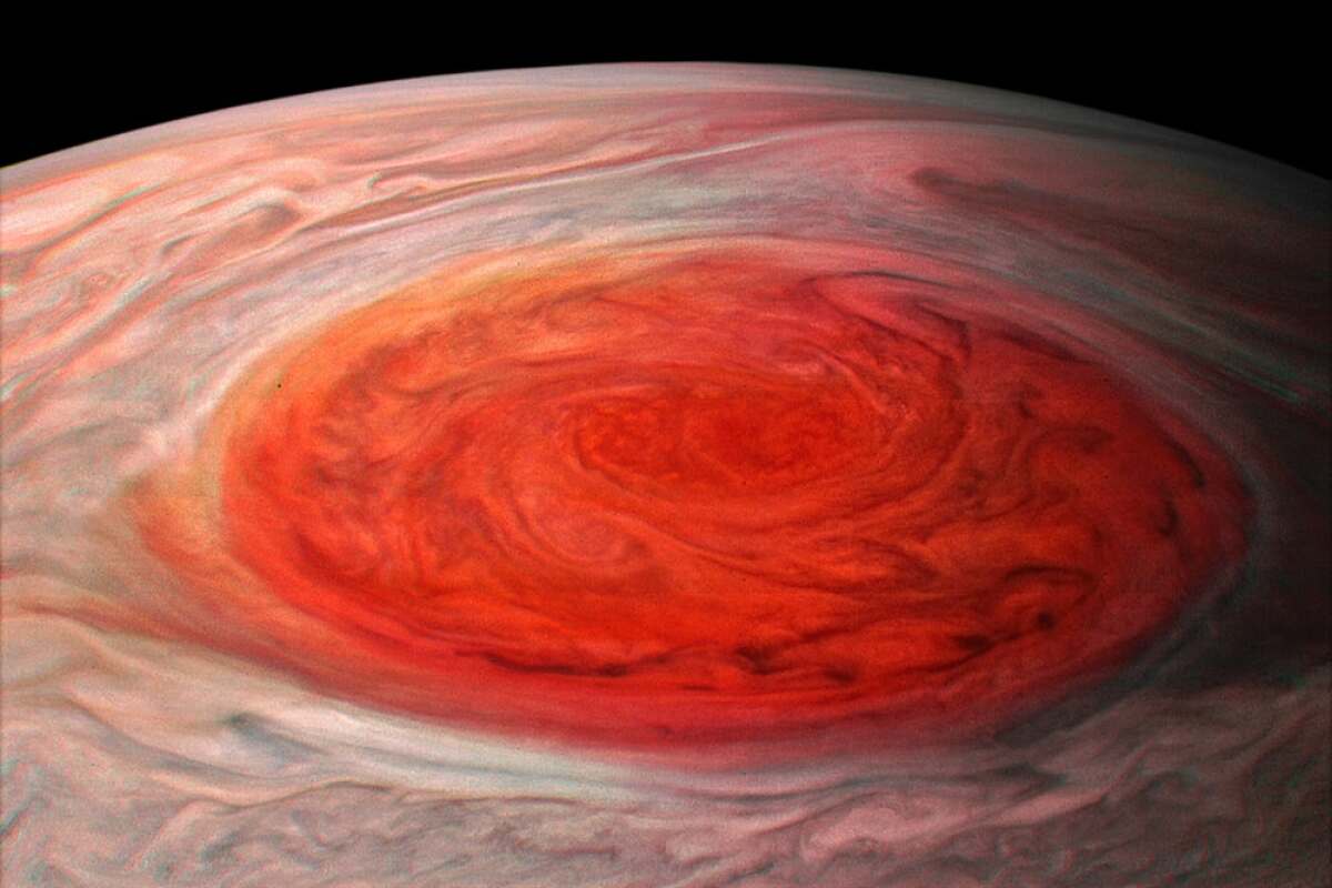 Image of Jupiter's Great Red Spot created from data collected by NASA's Juno spacecraft