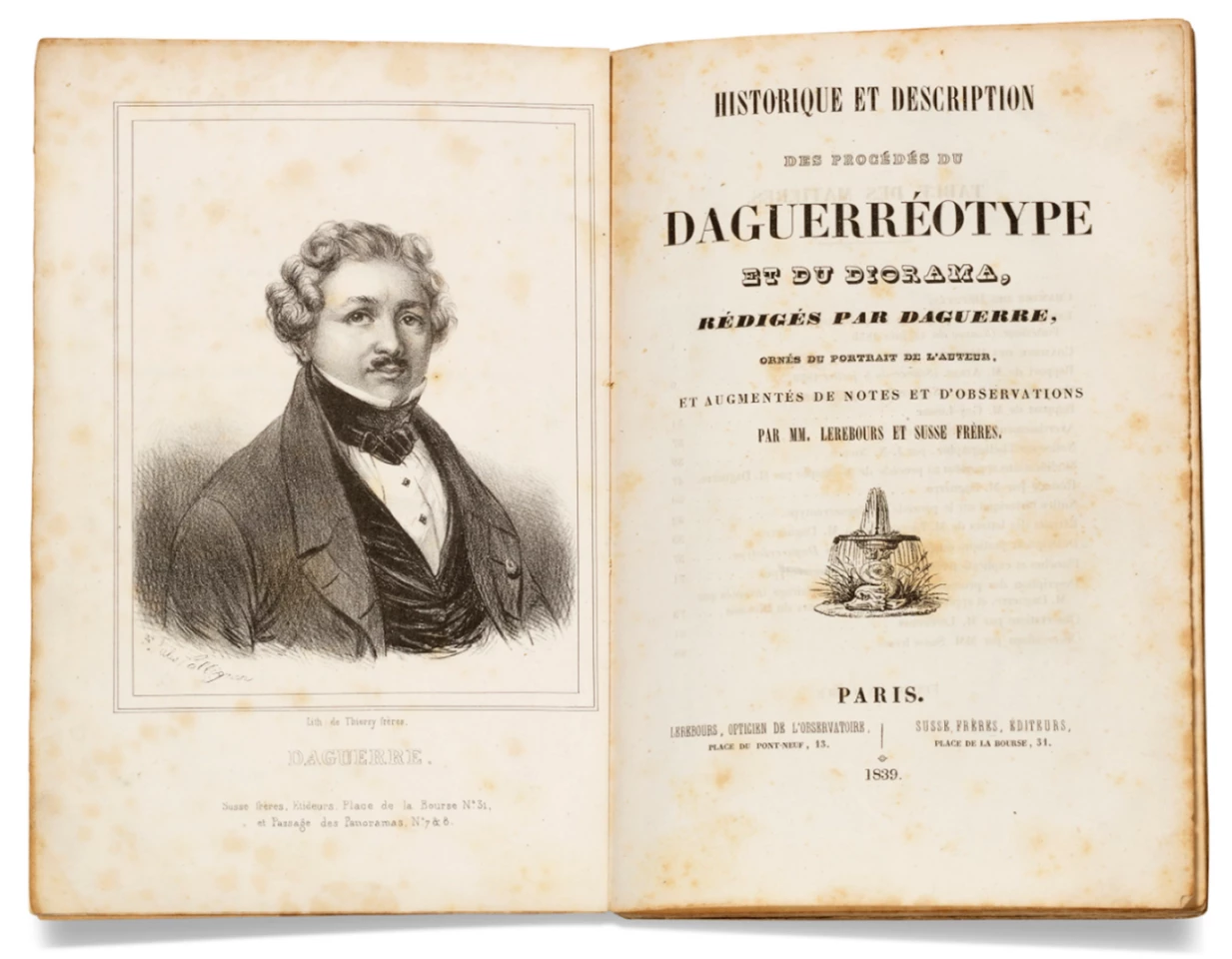 Historique et description des procédés du daguerrotype et du diorama by Louis Daguerre (1839) | Auction Description | Estimate: $3,798 to $6,330 | Auction Date: July 9, 2019