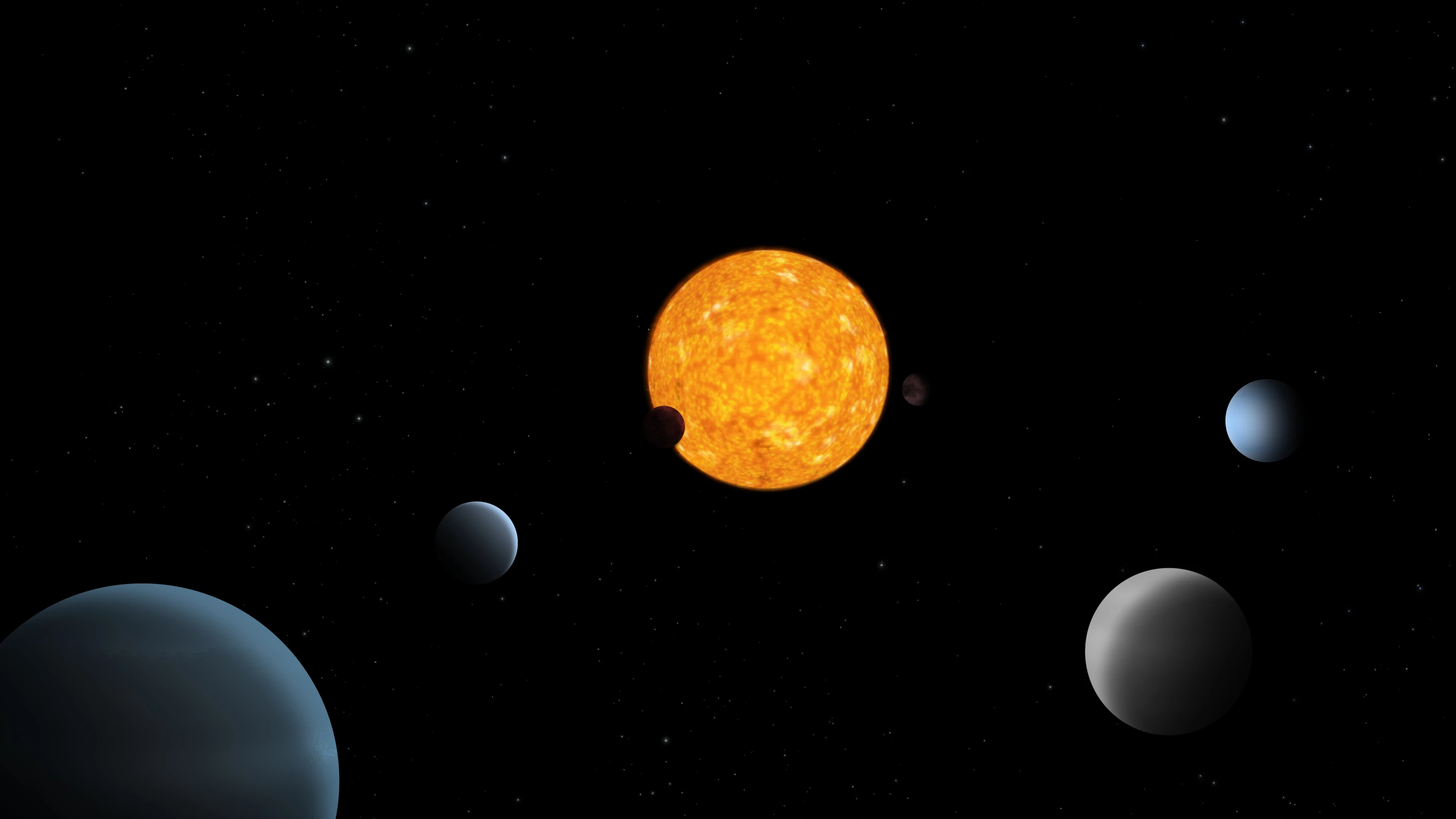 An artist's imagining of the TOI-178 system, which contains six exoplanets in a resonance pattern
