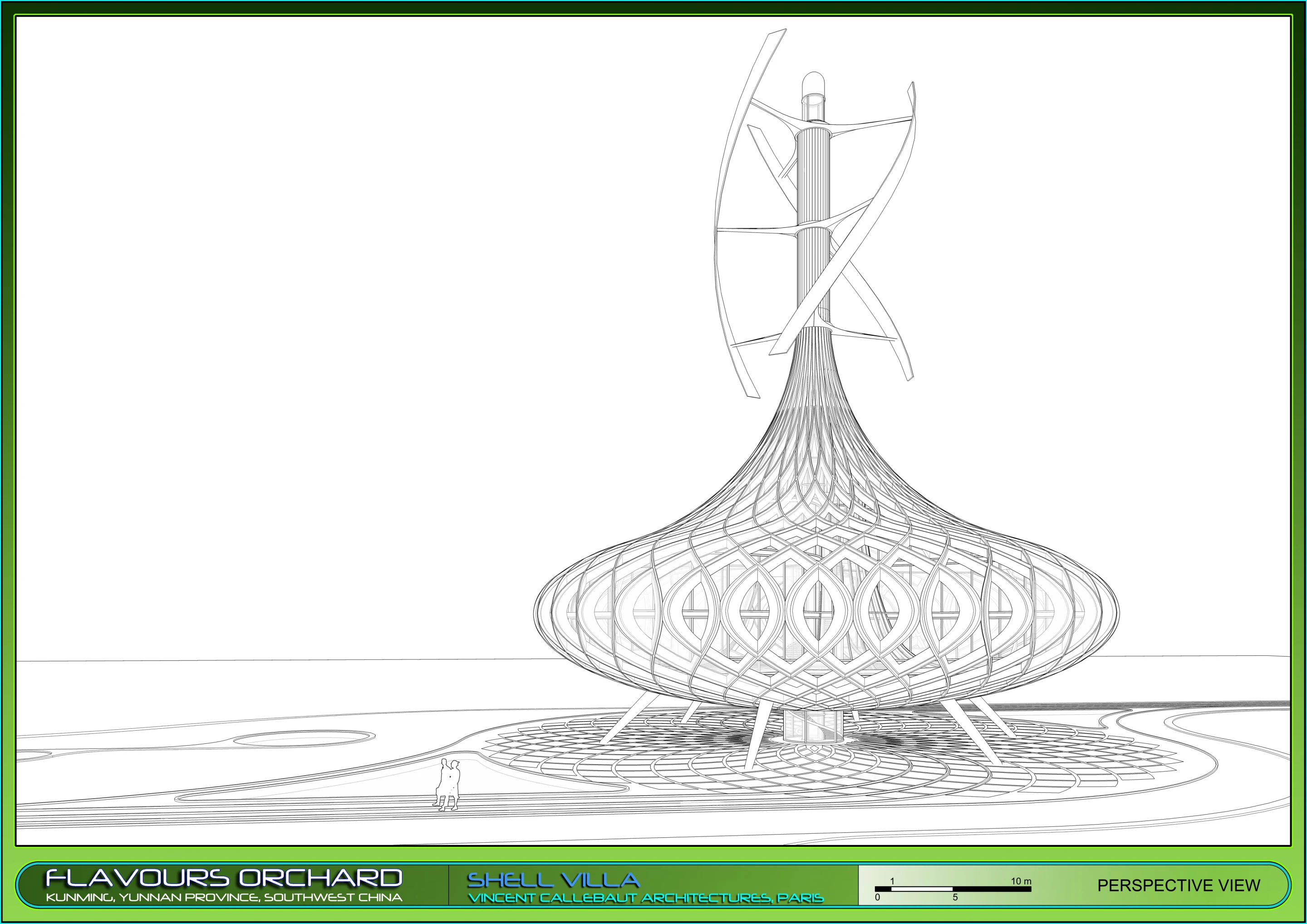Shell Villa wireframe pedestrian view (Image: Vincent Callebaut Architectures)