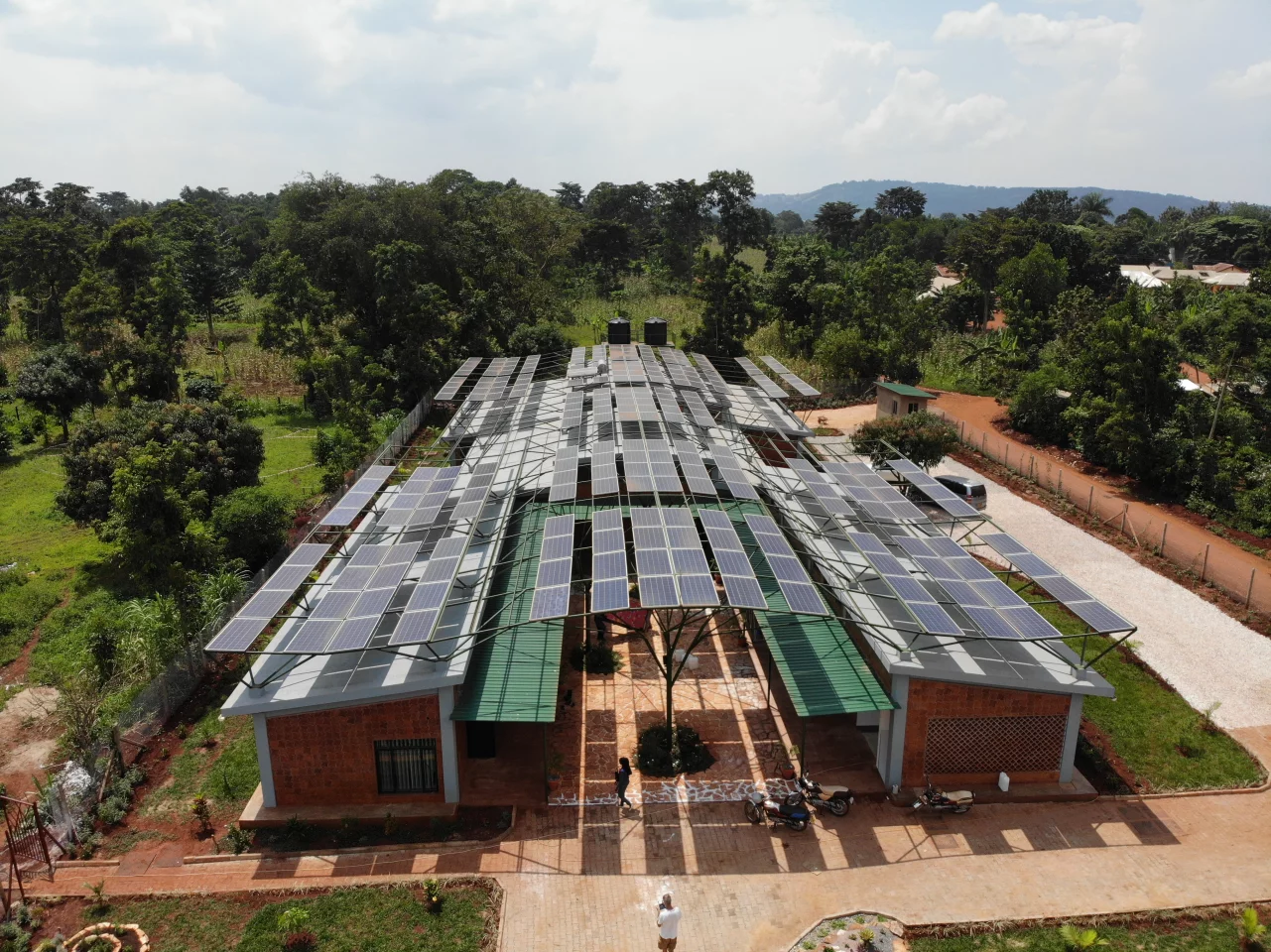 The Mount Sinai Kyabirwa Surgical Facility's solar panel array also shades the building and was inspired by the nearby banana plants
