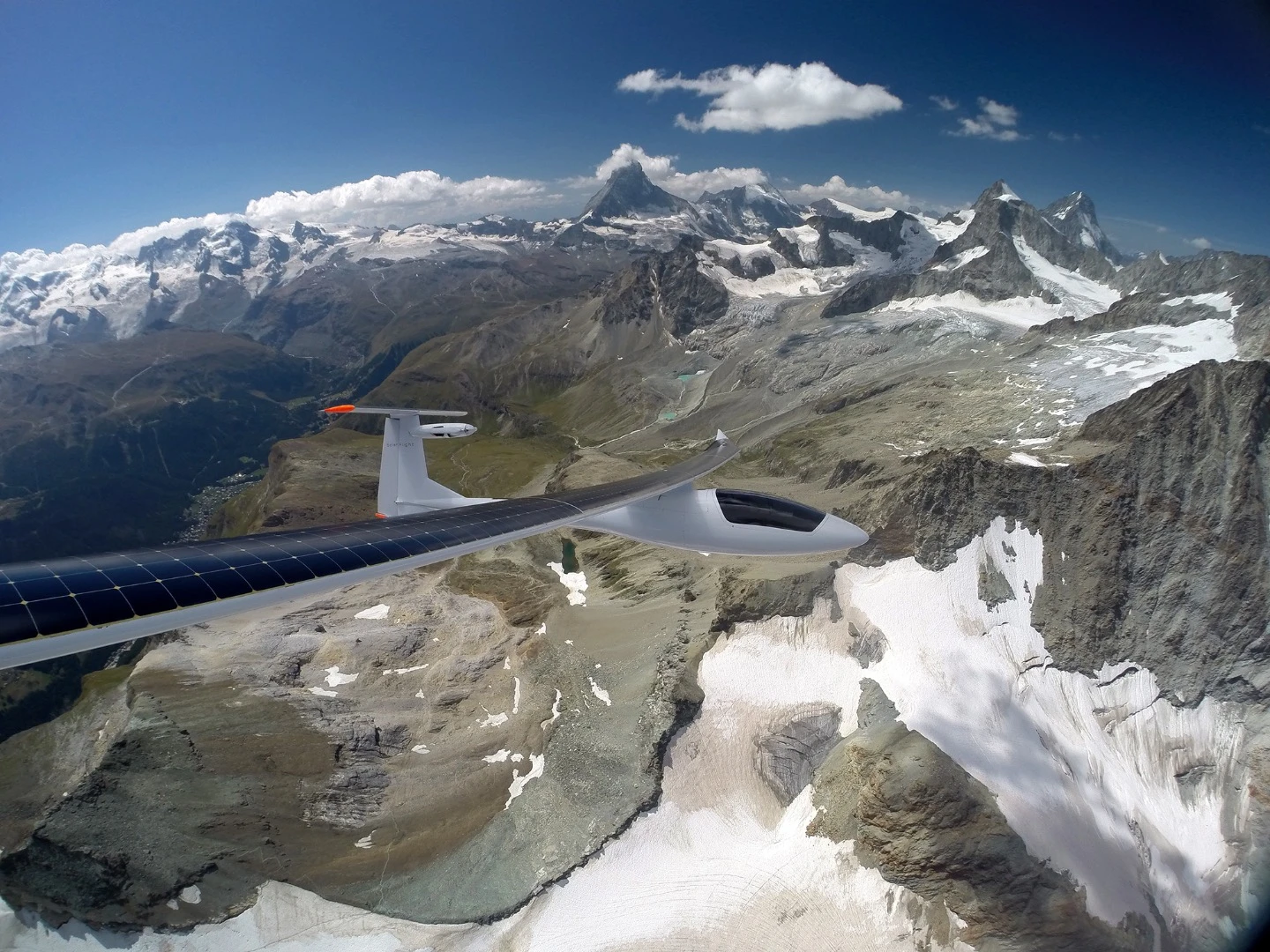 The Sunseeker Duo flies over Switzerland's Aletsch Glacier